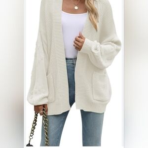 Terra Sky Popcorn Stitch Open Duster, Cream,  NWT